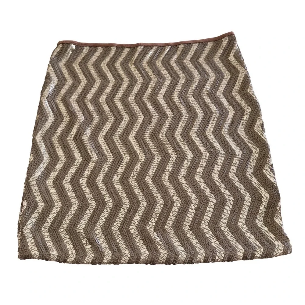 Free People Size S Sequin Chevron Mini Skirt Brown Gold Metallic Party Y2K